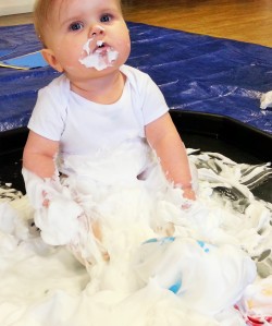 Shaving foam messy play for babies